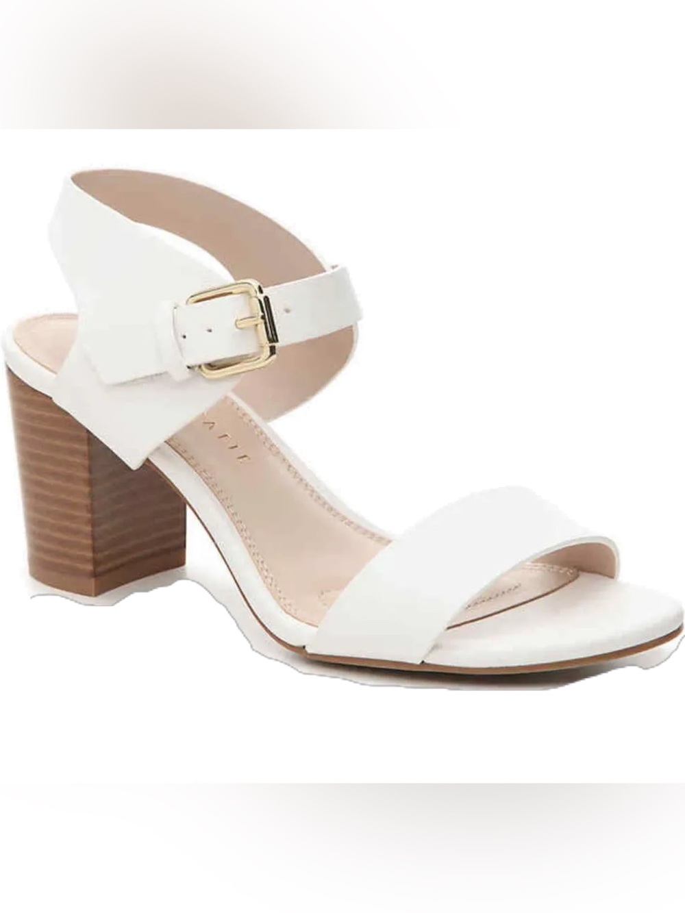 The Kelly & Katie Frilisa strappy block heel sandal in white size 6.5
